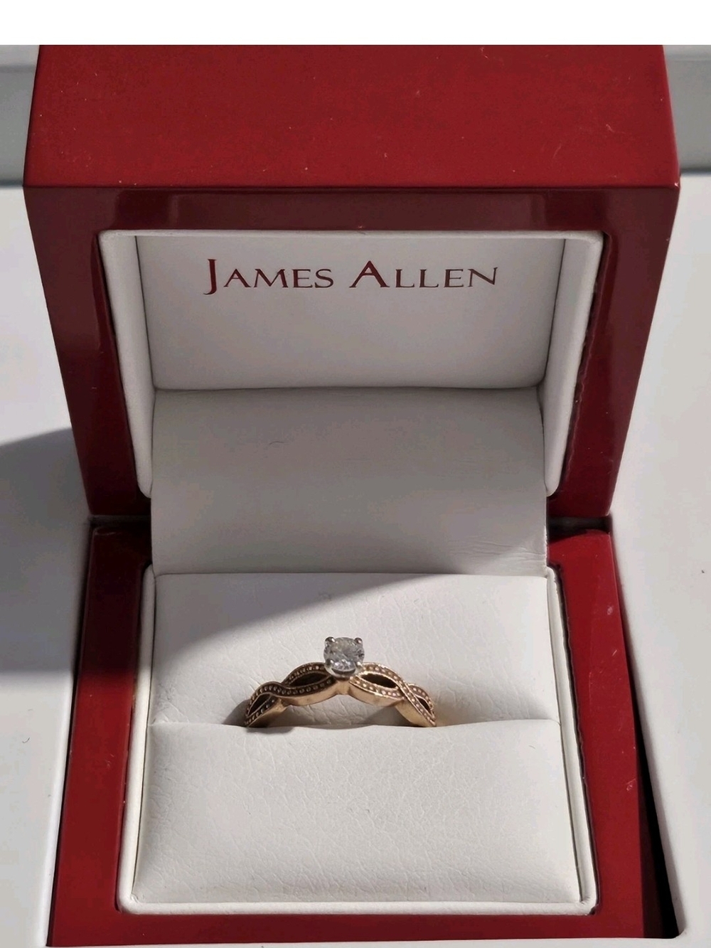 James Allen Rose Gold Solitaire Ring with Braided Accent Band - Rose Gold
